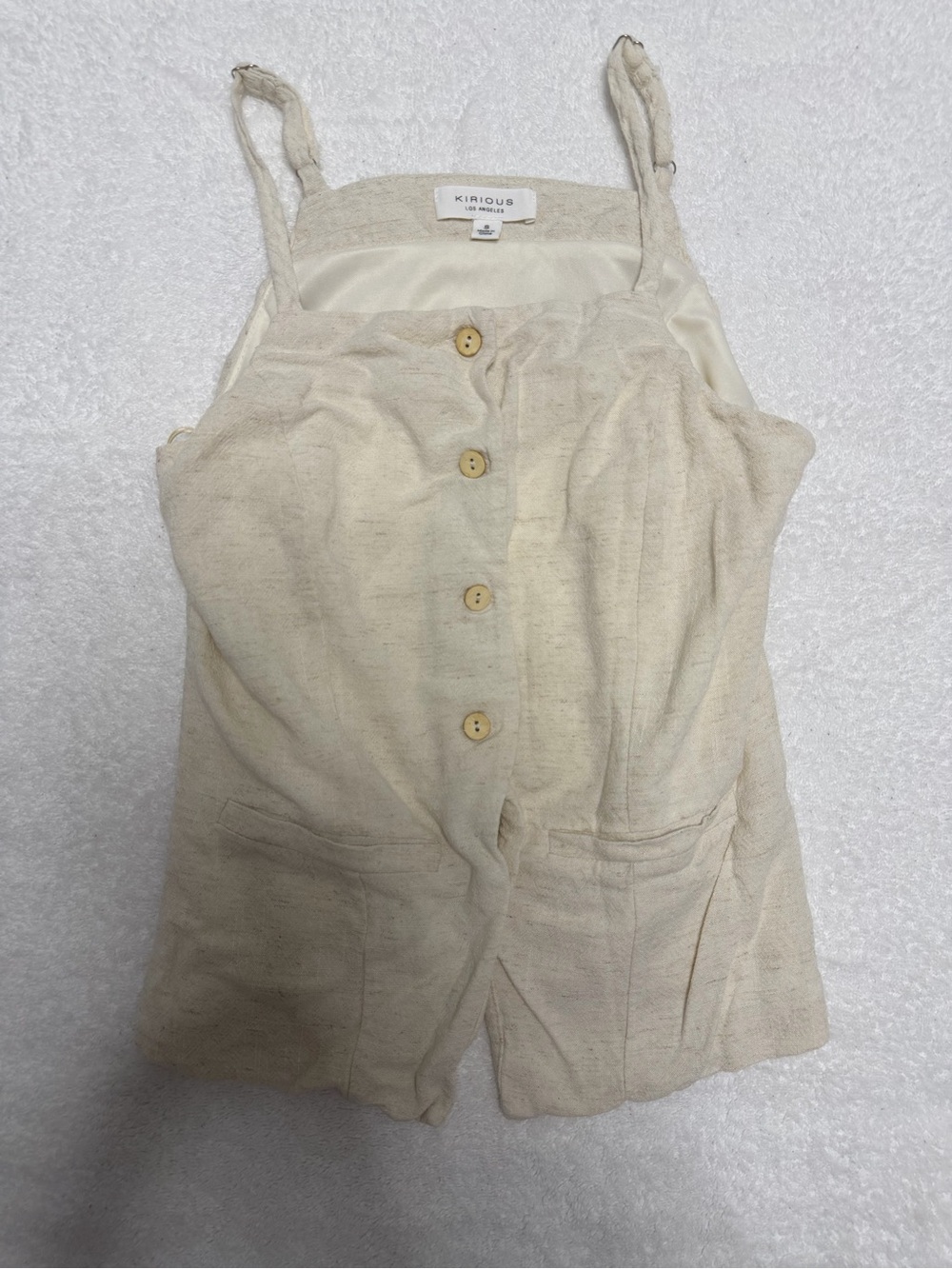 Kirious Cream Button-Front Linen-Blend Romper
